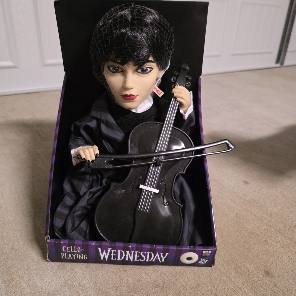 Cello-Playing Costume Doll with Black Outfit WEDNESDAY Halloween DECORATIONS
